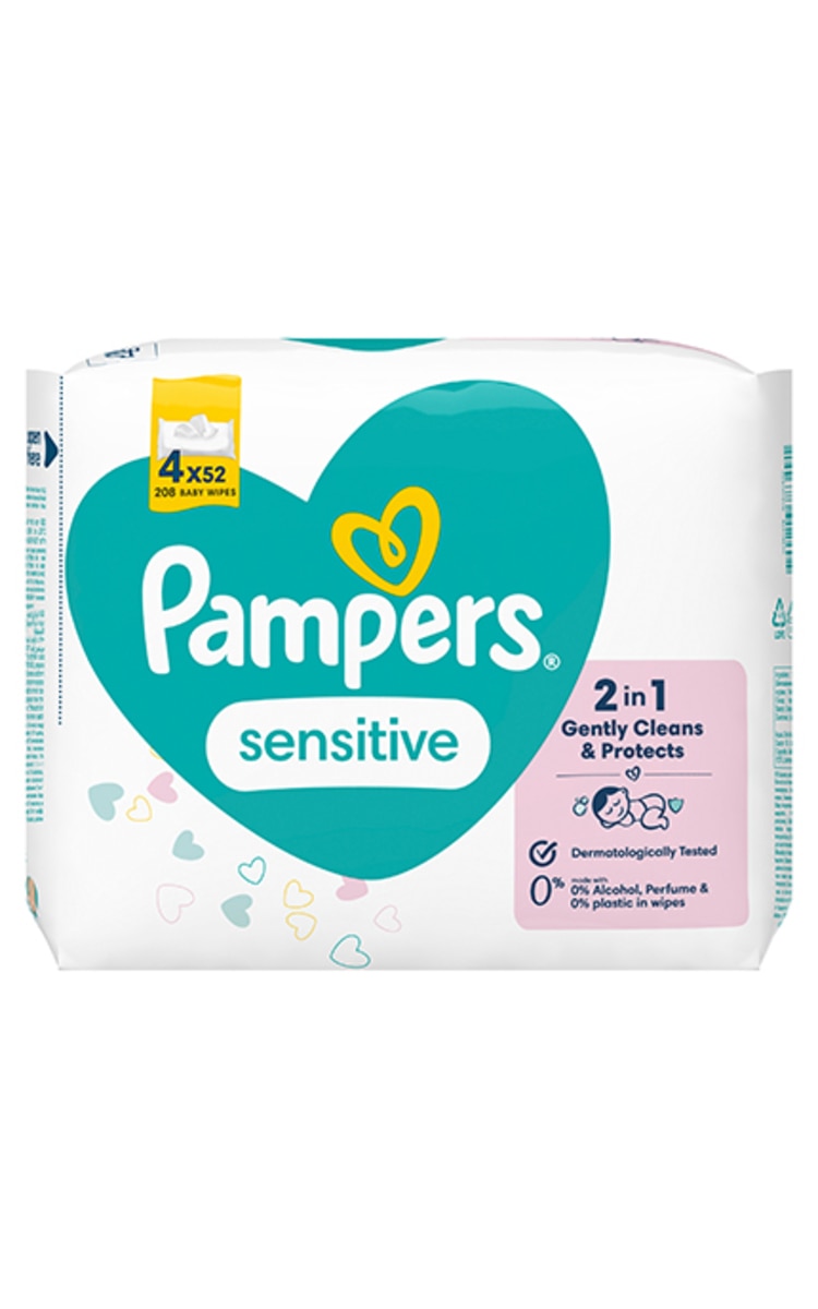 PAMPERS PAMPERS Sensitive, Plastic Free, mitrās salvetes, 4x52gab.