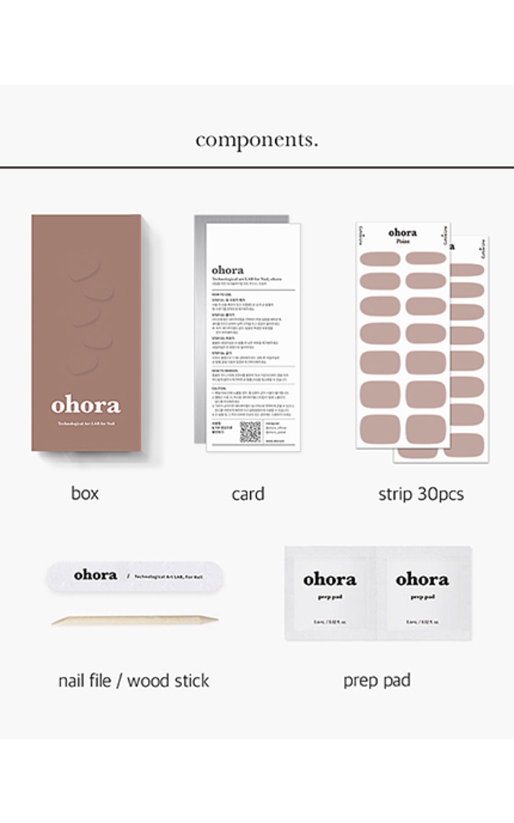 OHORA OHORA Manikīra gela uzlīmju komplekts Semi Cured Gel Nail Strips (N Cream Beige), 30 uzlīmes