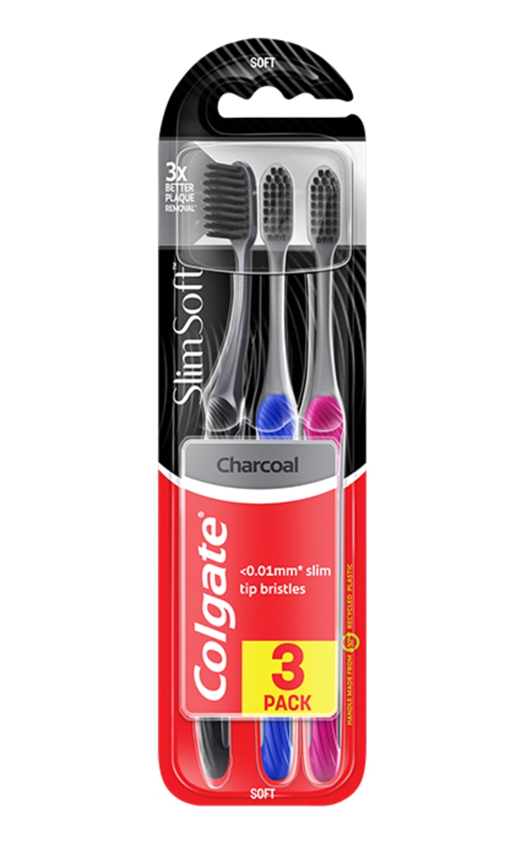 COLGATE COLGATE Slim Soft Charcoal zobu birste, 3gab. (dažādas krāsas) 3 gab.