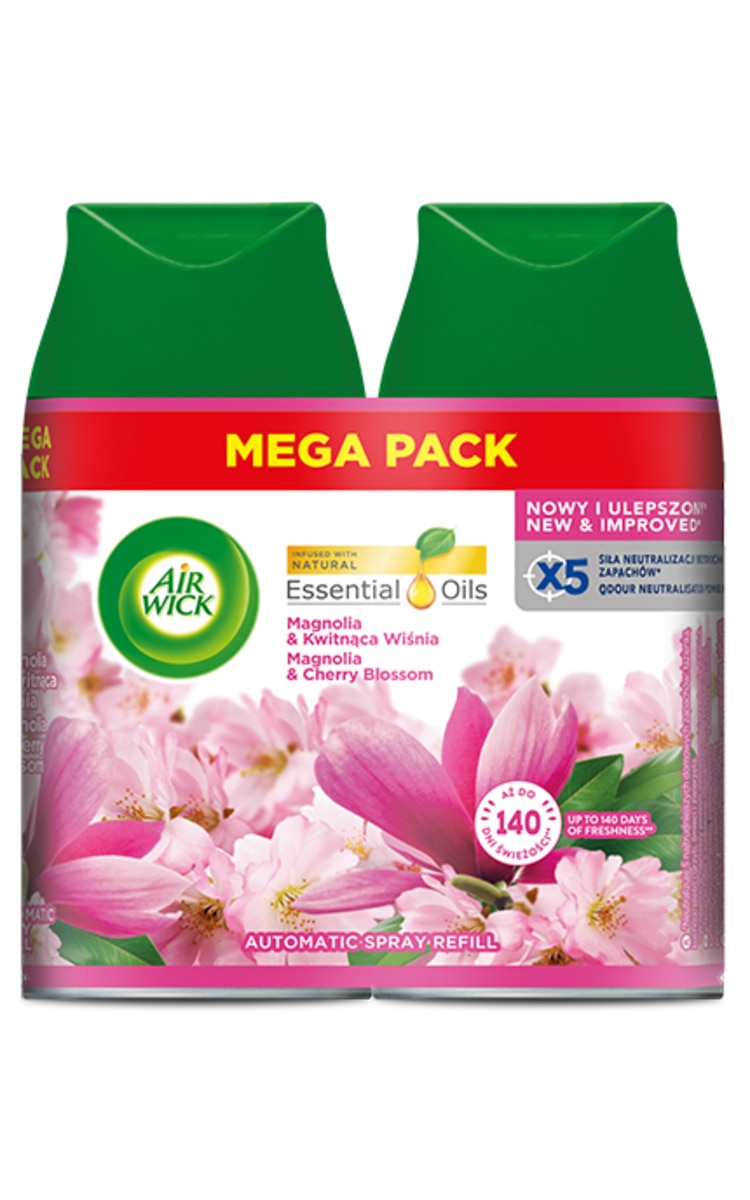 AIR WICK AIR WICK Freshmatic Magnolia&Cherry Blossom Duo automātiskā gaisa atsvaidzinātāja rezerves, 2x250ml 500 ml