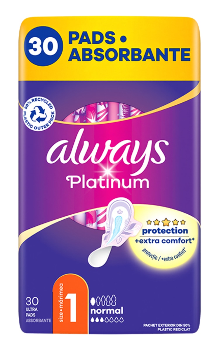 ALWAYS ALWAYS Ultra Platinum Normal Quattro higiēniskās paketes, 30gab. 30 gab.