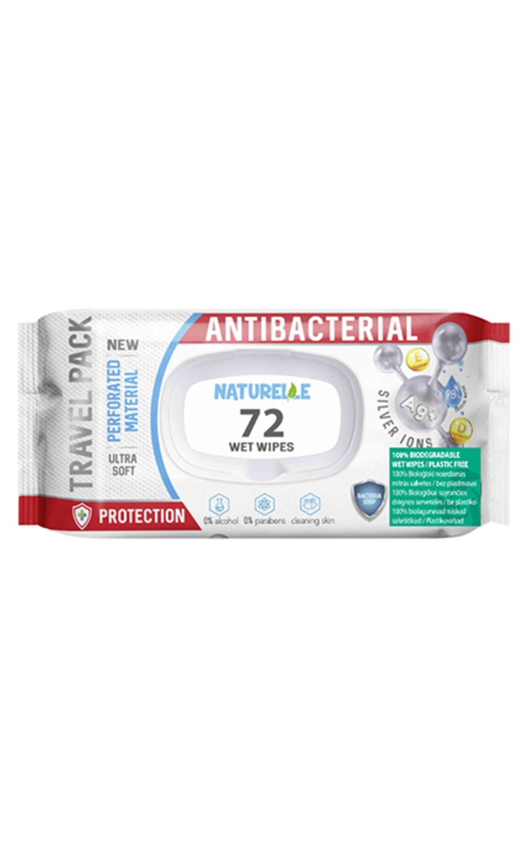 NATURELLE NATURELLE Antibacterial биоразлагаемые влажные салфетки с D-пантенолом и ионами серебра, 72шт.
