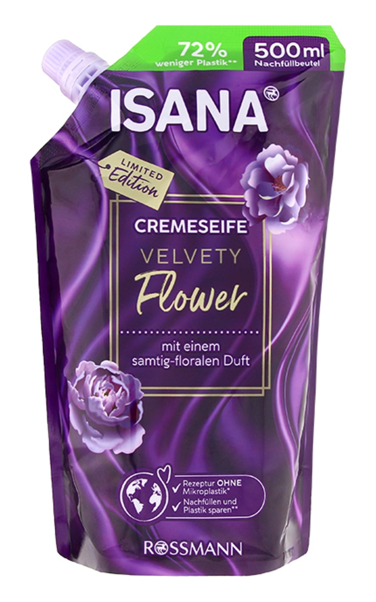 ISANA ISANA Velvety Flower šķidrās ziepes, rezerve, 500ml 500 ml