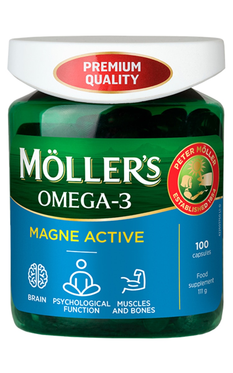 MOLLER MOLLER'S Omega-3 Magne Active концентрированный рыбий жир с магнием и витаминами D3 и C, 100 капсул 100 шт