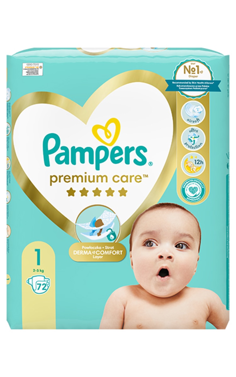 PAMPERS PAMPERS Premium Care New S1 autiņbiksītes, 2-5kg, 72gab. 72 gab.