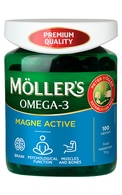 MOLLER'S Omega-3 Magne Active koncentrētā zivju eļļa ar magniju un D3, C vitamīniem, 100 kapsulas