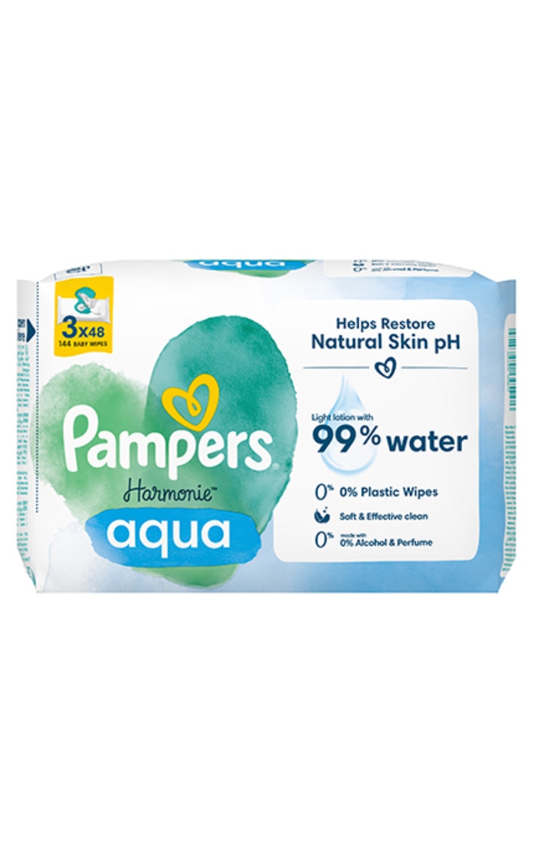 PAMPERS PAMPERS Harmonie Aqua влажные салфетки, 3x48шт. 144 шт