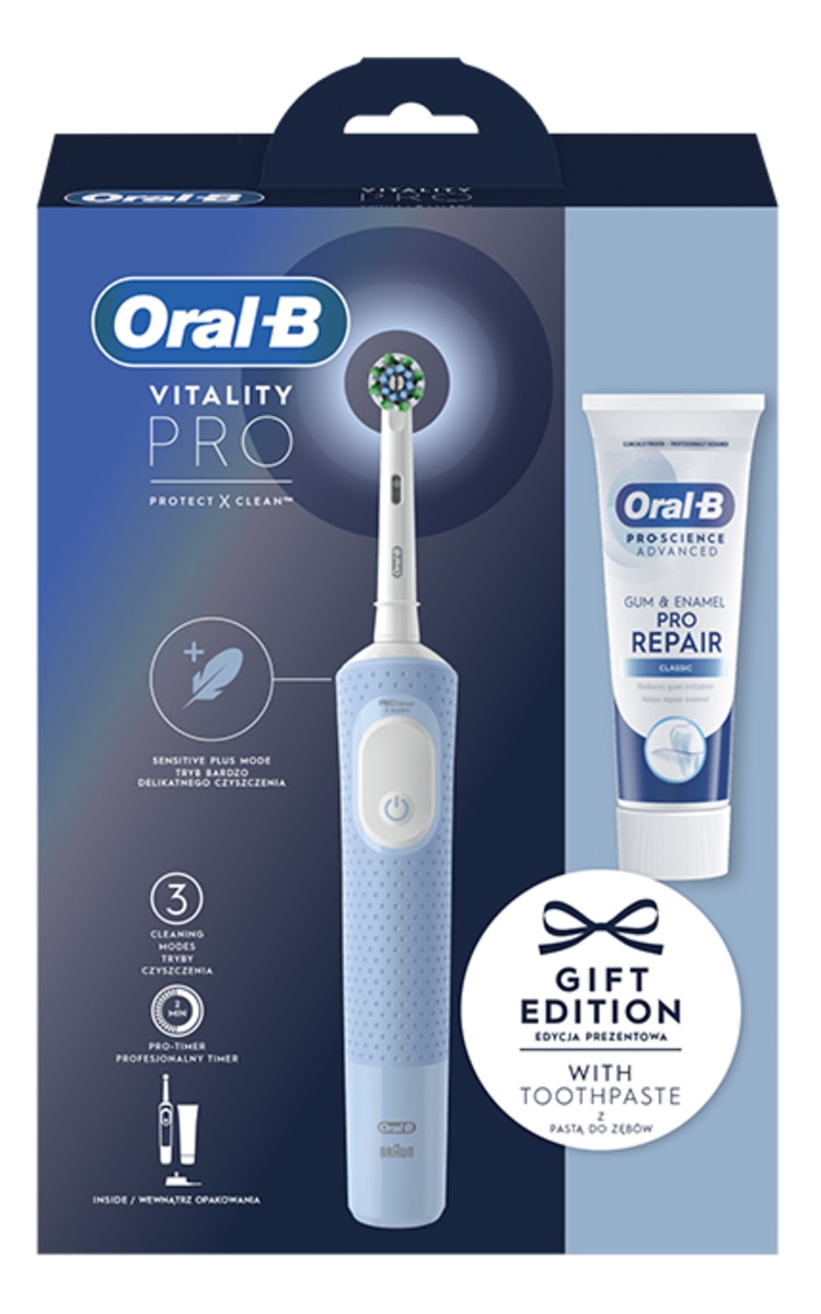 ORAL B ORAL-B Vitality Pro Protect X Clean Vapor Blue elektriskā zobu birste ar zobu pastu