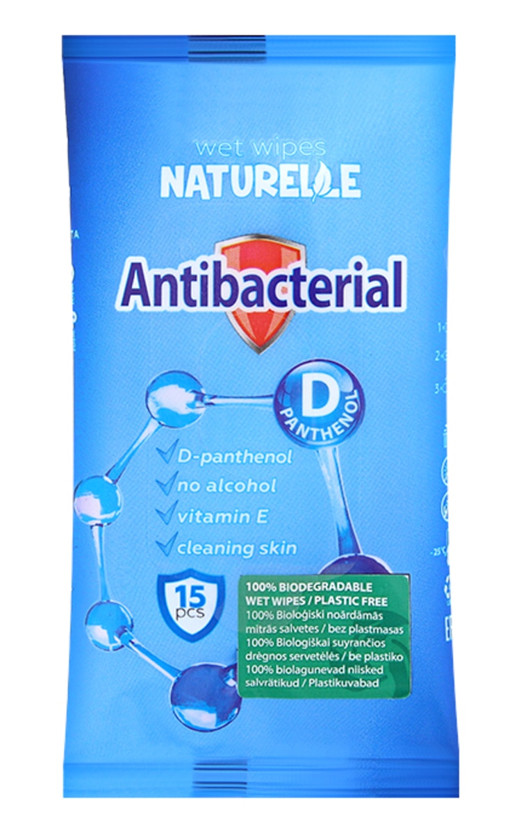 NATURELLE NATURELLE Antibacterial влажные салфетки, 15шт.