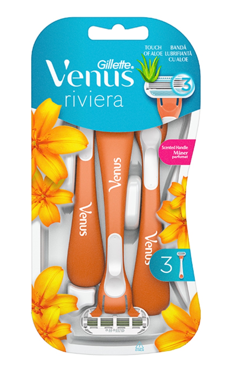 GILLETTE GILLETTE Venus Riviera vienreizējie sieviešu skuvekļi, 3gab. 3 gab.