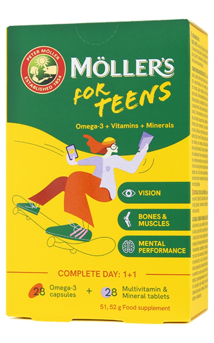 MOLLER MOLLER`S for Teens Omega-3+Vitamins+Minerals пищевая добавка N28/28 56 шт