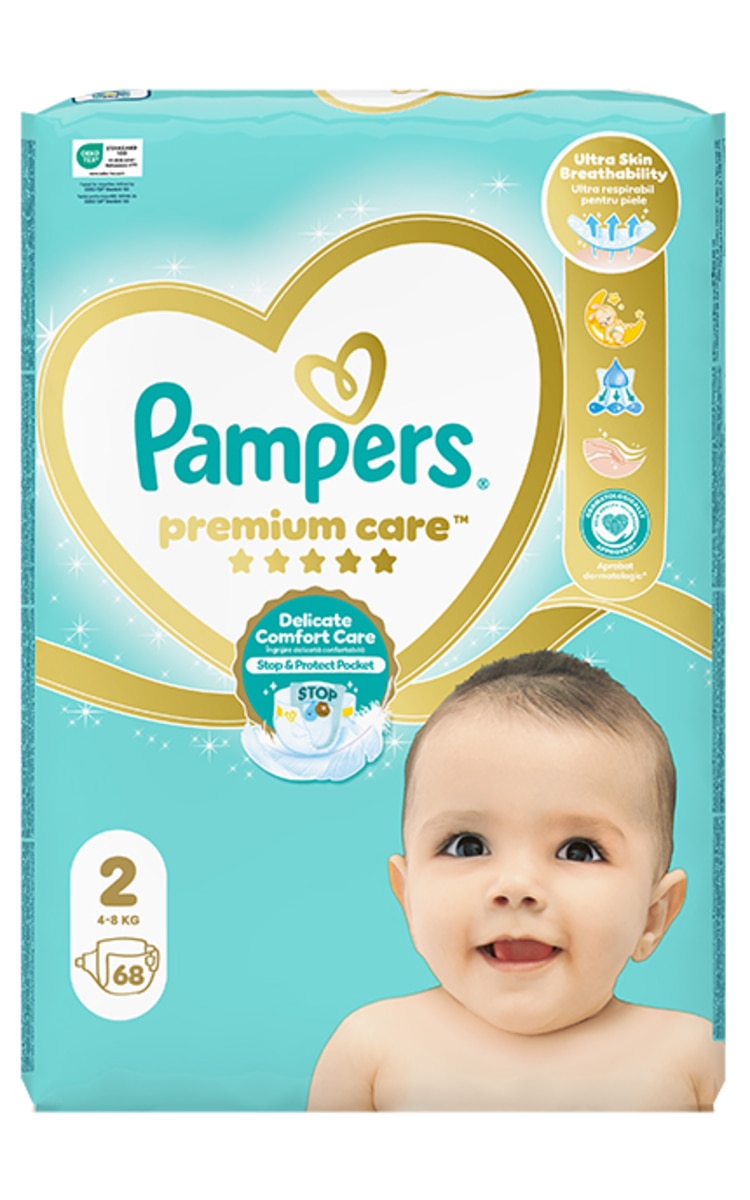 PAMPERS PAMPERS Premium Care New S2 подгузники, 4-8кг, 68шт. 68 шт