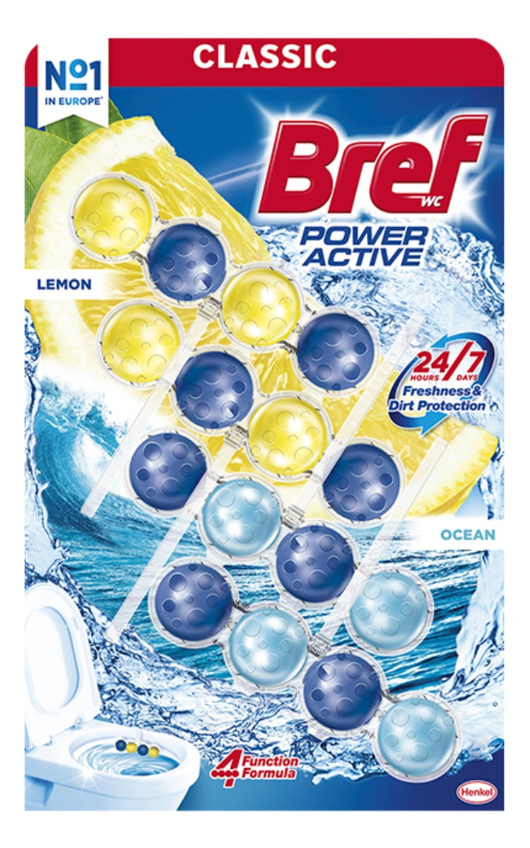 200 g BREF BREF Power Active Lemon-Ocean tualetes bloks, 4x50g BREF Power Active Lemon-Ocean tualetes bloks, 4x50g