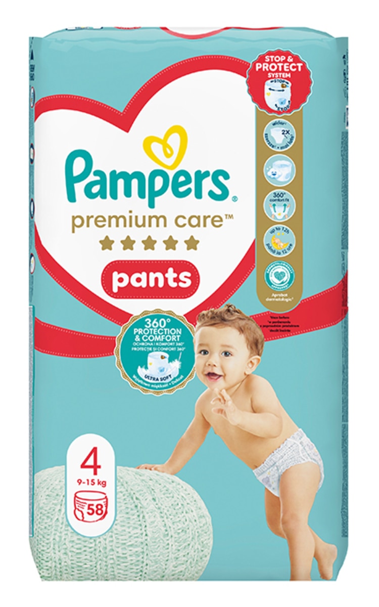 PAMPERS PAMPERS Premium Care Pants, Jumbo Pack Plus подгузники-трусики, размер 4, 9-15кг, 58шт.