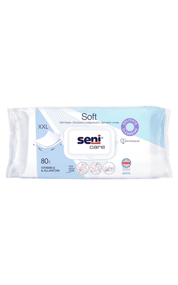  SENI  SENI CARE XXL влажные салфетки с колпачком, 80шт.  SENI CARE XXL влажные салфетки с колпачком, 80шт.