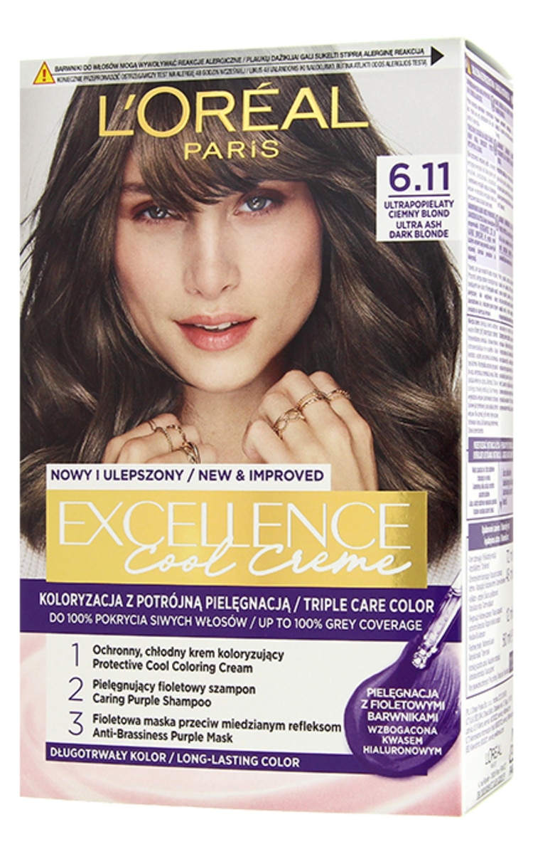 LOREAL EXCELLENCE EXCELLENCE Cool Creme matu krāsa, 6.11 Ultra Ash Dark Blonde 1 gab.