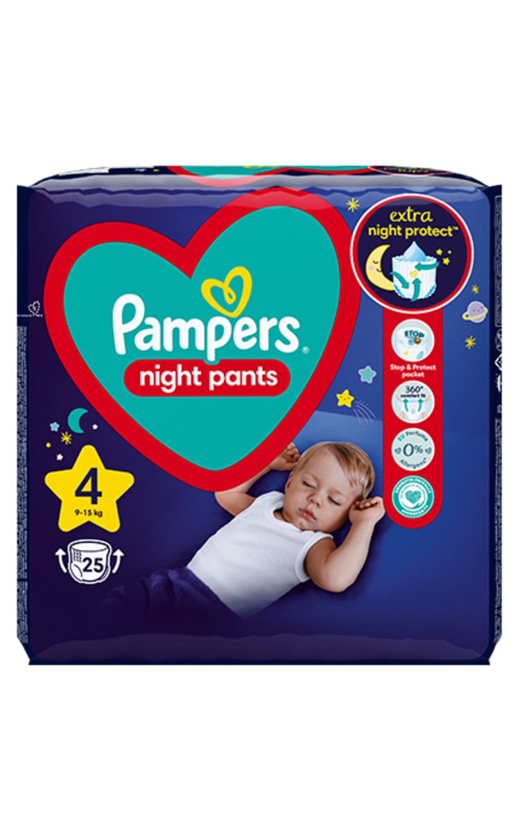 PAMPERS PAMPERS Night Pants S4 biksītes aizsardzībai nakts laikā, 9-15kg, 25gab. 25 gab.