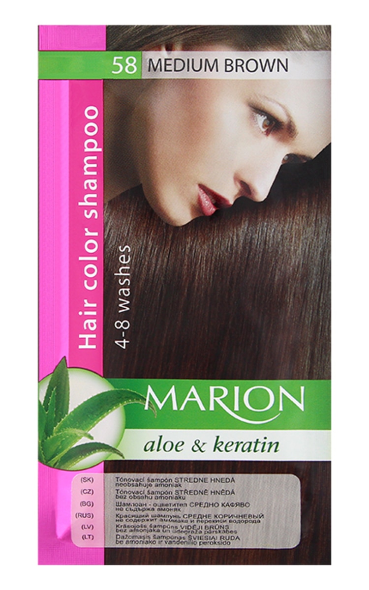 MARION MARION Aloe&Keratin krāsojošais šampūns, 58 Medium Brown, 40ml