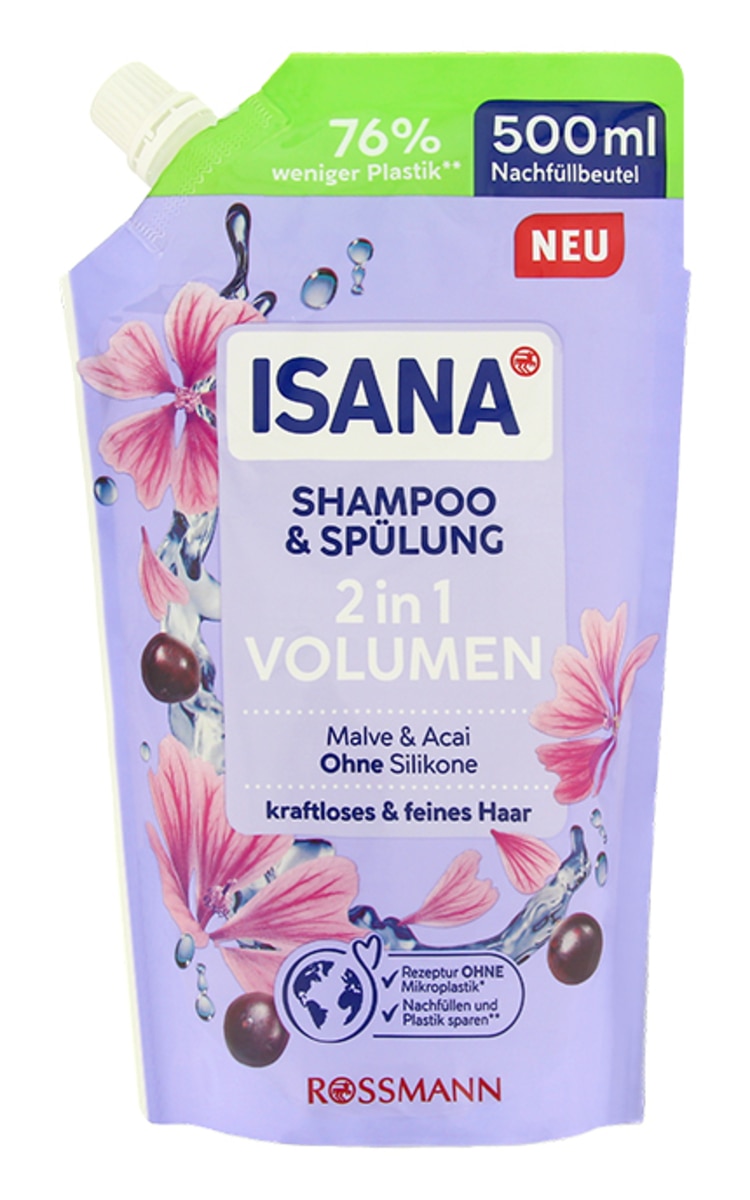 ISANA HAIR ISANA Malve&Acai 2in1 šampūns un kondicionieris matu apjomam, rezerve, 500ml 500 ml