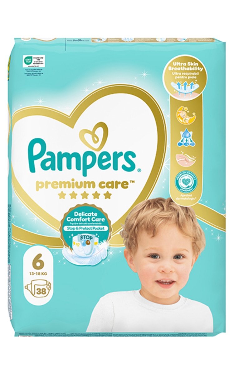 PAMPERS PAMPERS Premium Care, Value Pack, autiņbiksītes, 6. izmērs, 13-18kg, 38gab.
