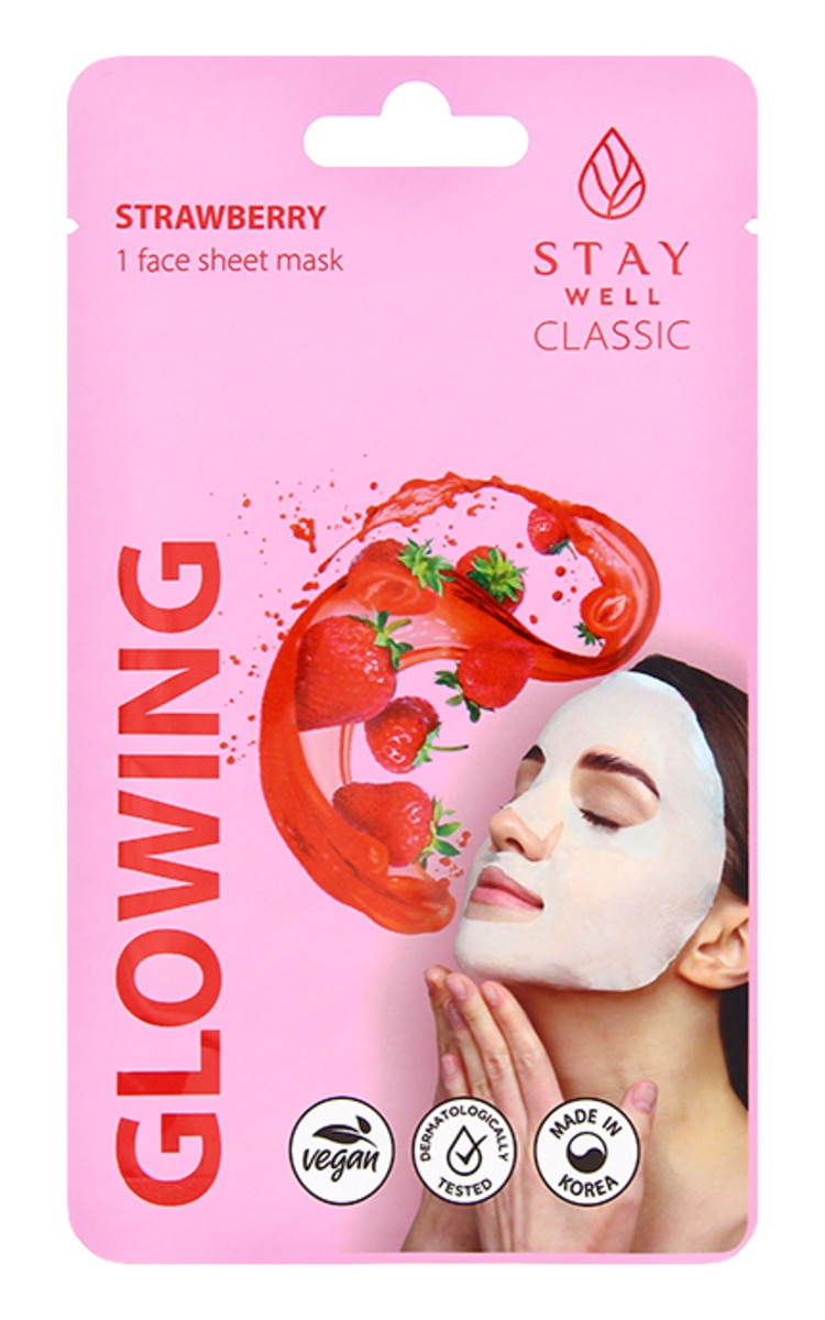 STAY WELL STAY WELL Glowing Classic izgaismojoša maska sejai ar zemeņu ekstraktu, 1gab., 22g 1 gab.