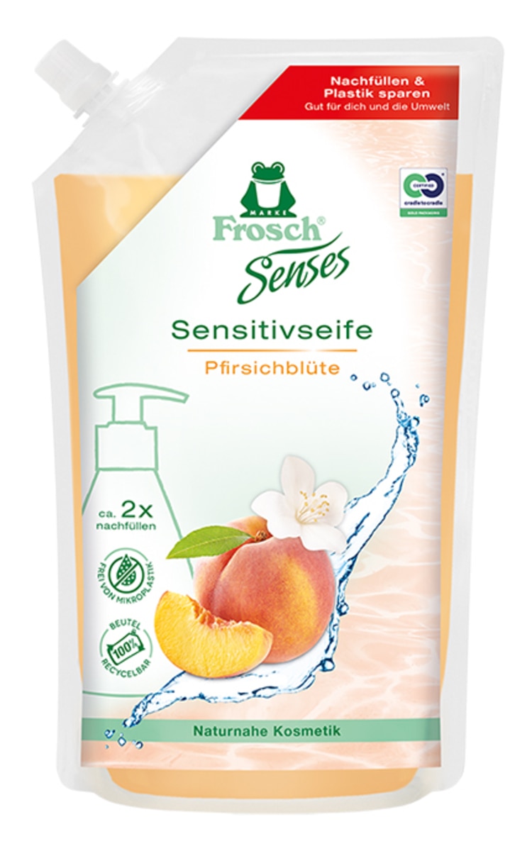 FROSCH FROSCH Šķidrās ziepes ar persiku ziedu ekstraktu, rezerve, 500ml 500 ml