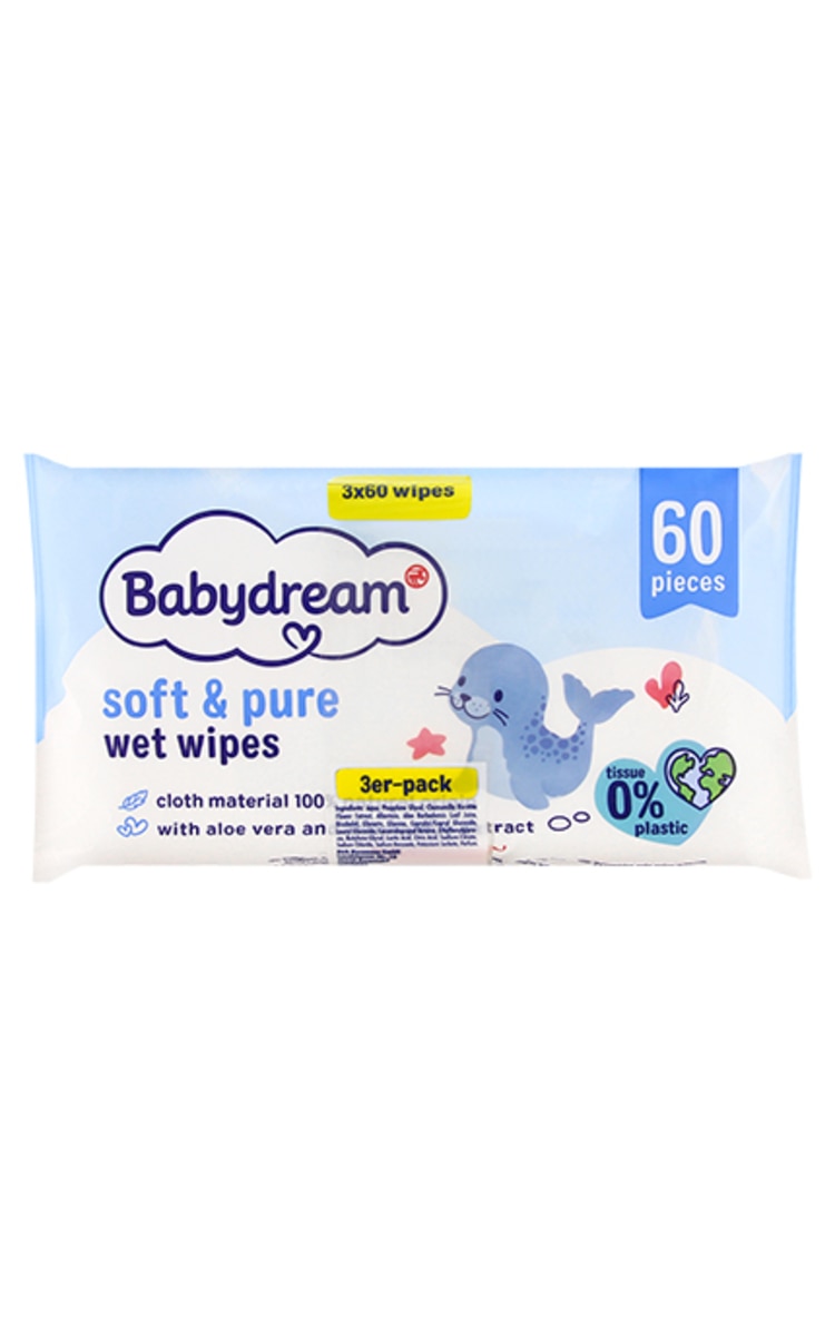 BABY DREAM BABYDREAM Mitrās salvetes ar alveju un kumelīšu ekstraktu, 3x60gab. 180 gab.
