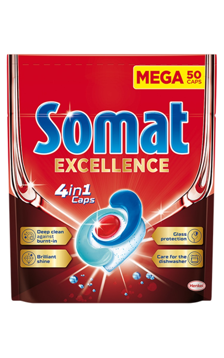 SOMAT SOMAT Excellence 4in1 Caps kapsulas trauku mazgāšanas mašīnai, 50gab.