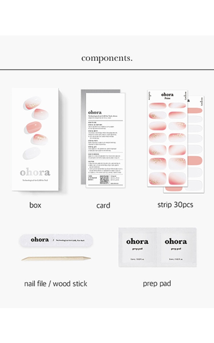OHORA OHORA Manikīra gela uzlīmju komplekts Semi Cured Gel Nail Strips (N Peach Melba), 30 uzlīmes
