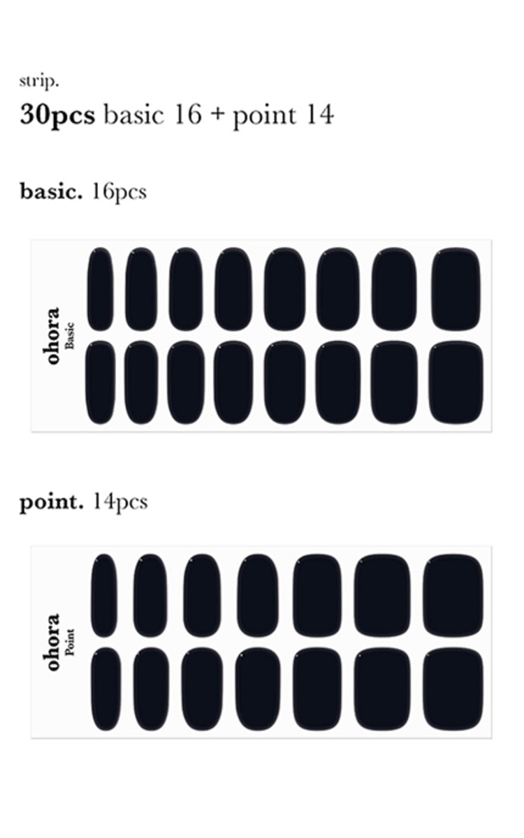 OHORA OHORA Manikīra gela uzlīmju komplekts Semi Cured Gel Nail Strips (N Onyx), 30 uzlīmes
