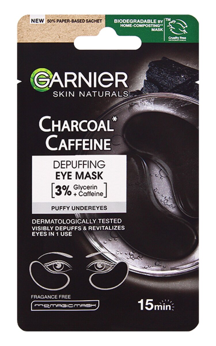 GARNIER GARNIER Skin Naturals Charcoal + Caffeine maska acīm pret pietūkumu, 5g 5 g