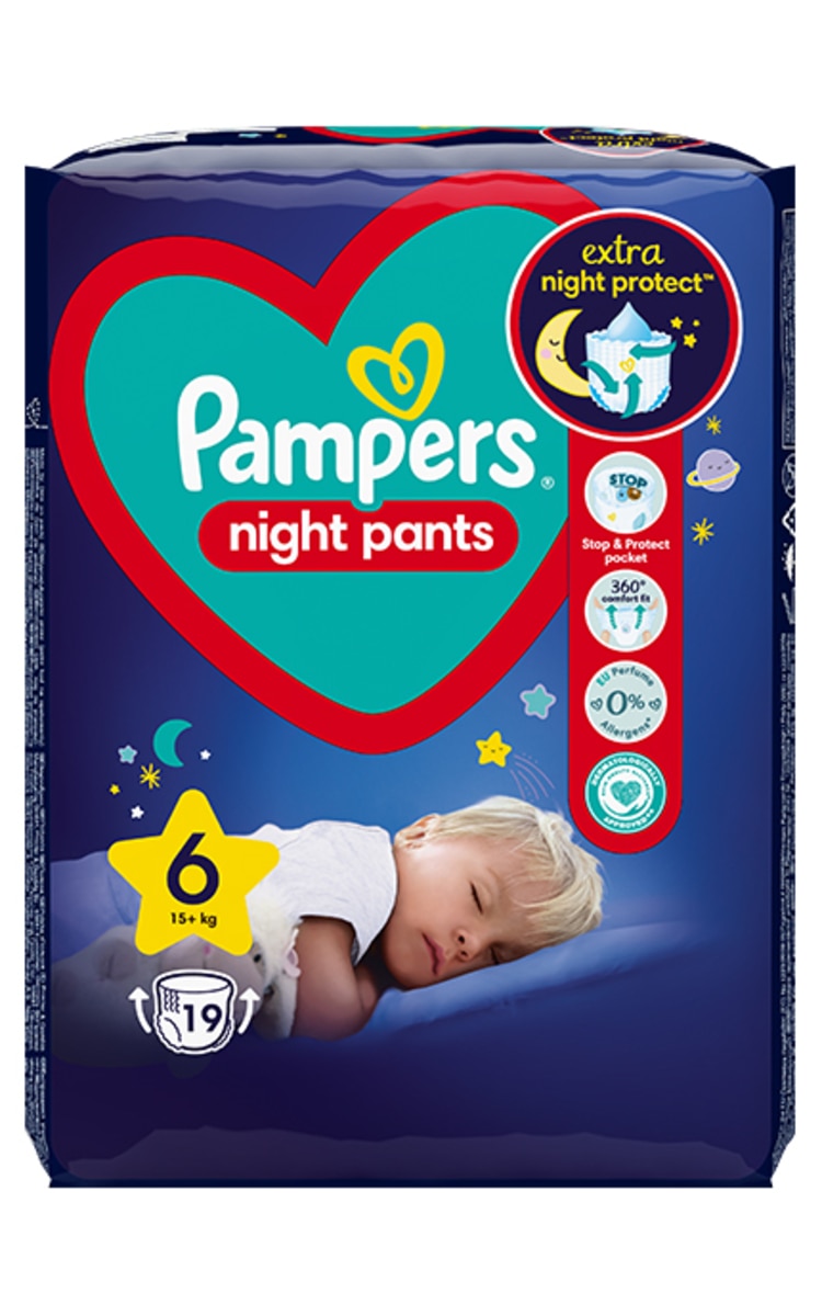 PAMPERS PAMPERS Night Pants S6 biksītes aizsardzībai nakts laikā, 15+kg, 19gab. 19 gab.