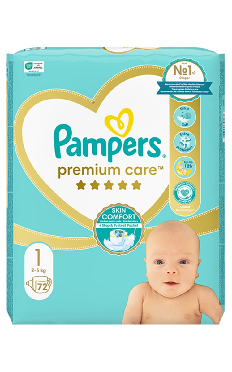 PAMPERS PAMPERS Premium Care New S1 подгузники, 2-5кг, 72шт. 72 шт