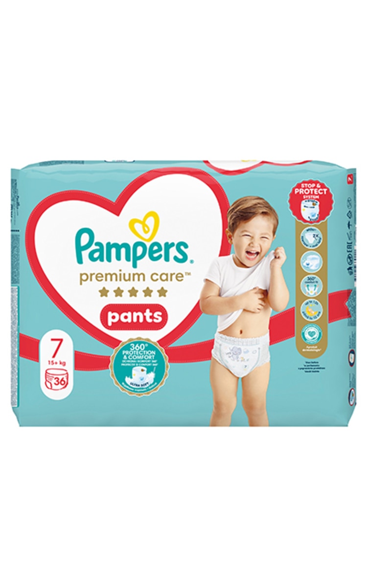 PAMPERS PAMPERS Premium Care Pants, Jumbo Pack Plus autiņbiksītes-biksītes, 7. izmērs, 15kg+, 36gab.