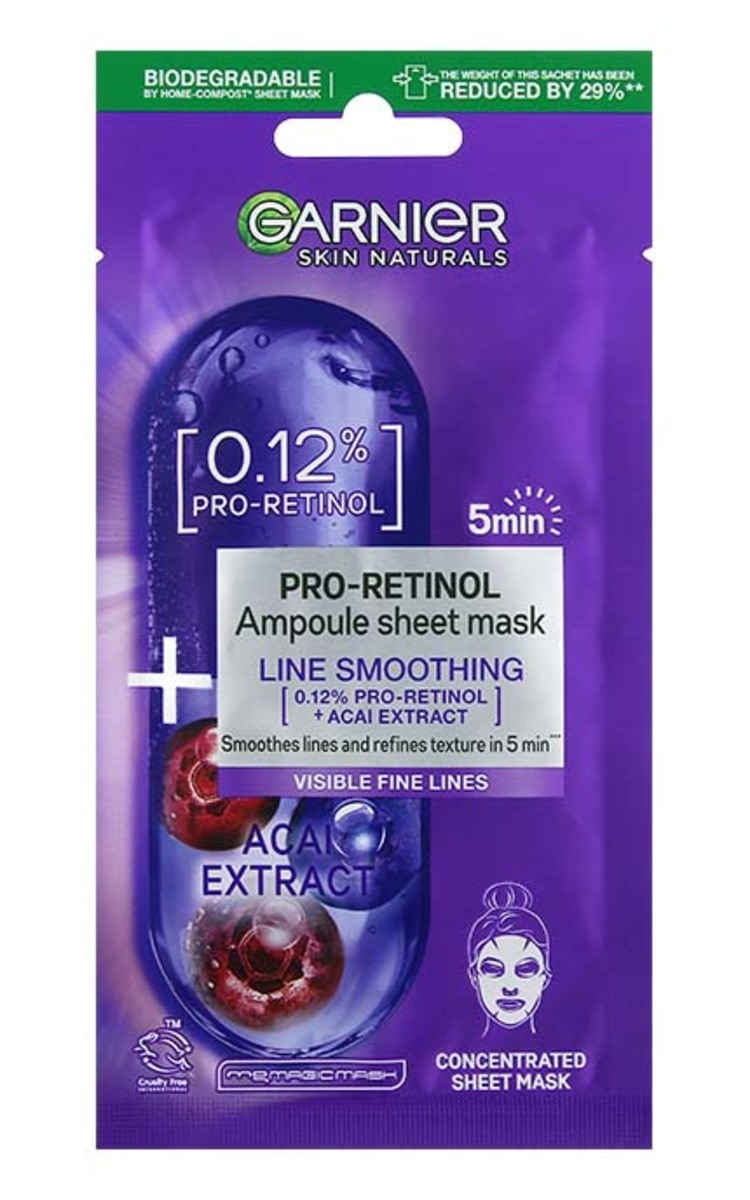 GARNIER GARNIER Pro-Retinol izlīdzinoša ampulu sejas maska, 19g 1 gab.