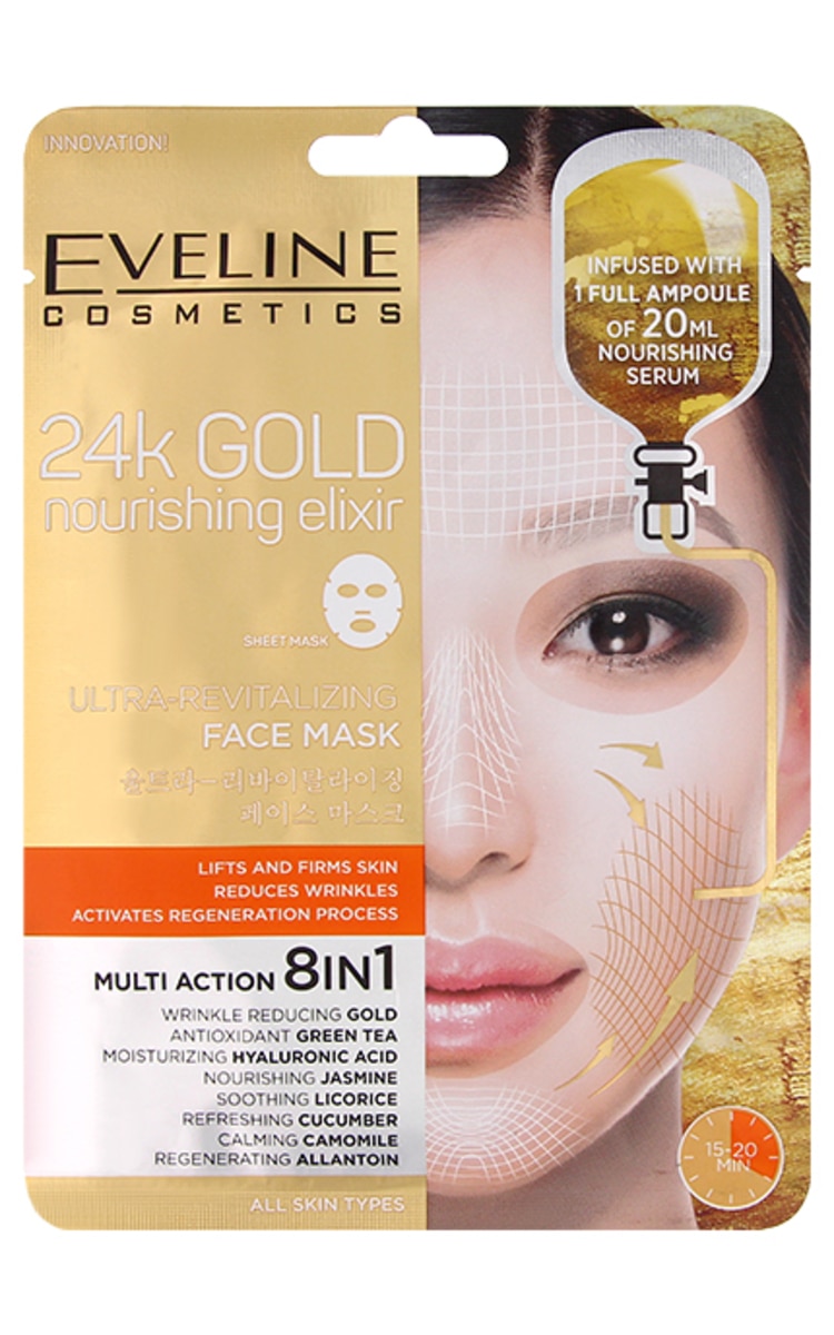 EVELINE EVELINE Cosmetics 24K Gold intensīvi atjaunojoša auduma maska, 1gab.