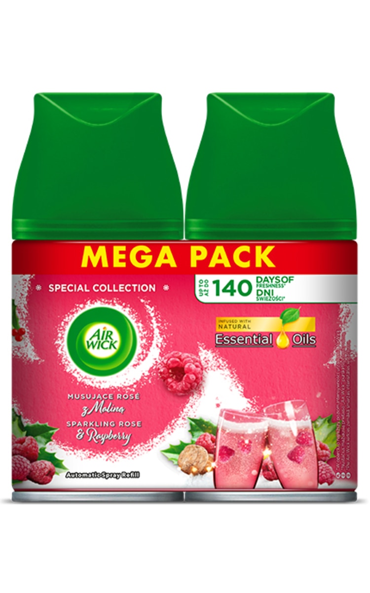 AIR WICK AIR WICK Sparkling Rose & Raspberry Duo automātiskā gaisa atsvaidzinātāja rezerves, 2x250ml 500 ml