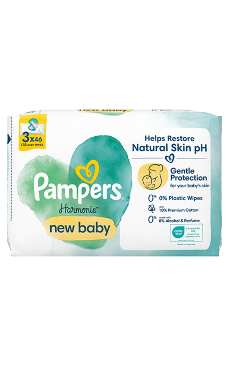 PAMPERS PAMPERS Harmonie New Baby, Plastic Free, Unscented, mitrās salvetes, 3x46gab.