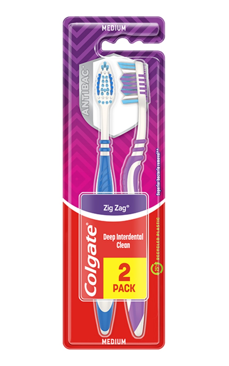 COLGATE COLGATE Zig-Zag 1+1 Medium zobu birstes, 2gab. (dažādas krāsas) 2 gab.