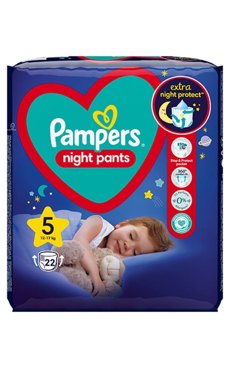 PAMPERS PAMPERS Night Pants S5 biksītes aizsardzībai nakts laikā, 12-17kg, 22gab. 22 gab.