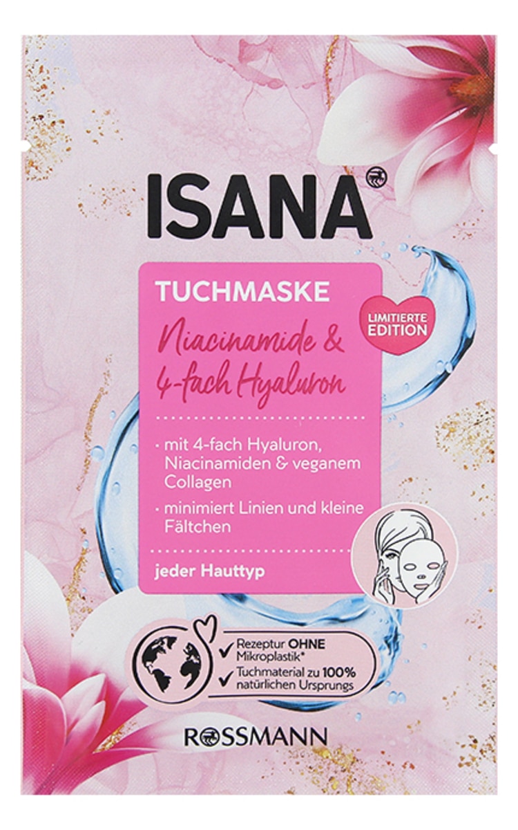 ISANA ISANA Niacinamide & 4-fach Hyaluron pretgrumbu auduma sejas maska, 1gab. 1 gab.