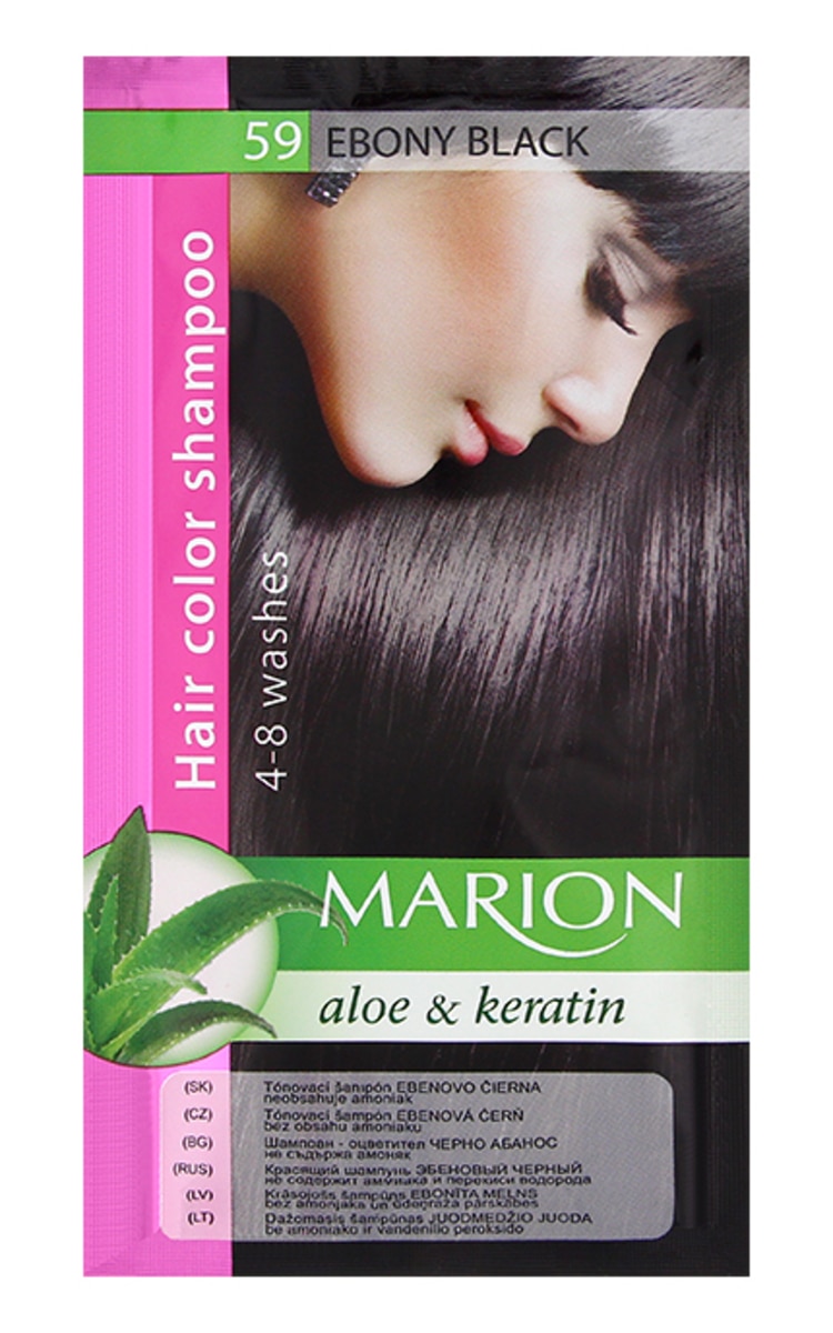 MARION MARION Aloe&Keratin krāsojošais šampūns, 59 Ebony Black, 40ml Ultra Black