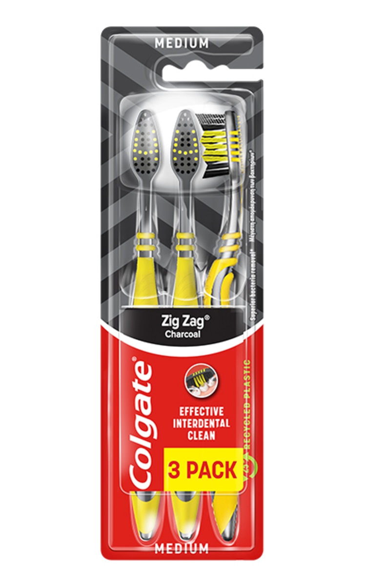 COLGATE COLGATE Zig-Zag Charcoal зубная щетка средней жесткости, 3шт. 3 шт