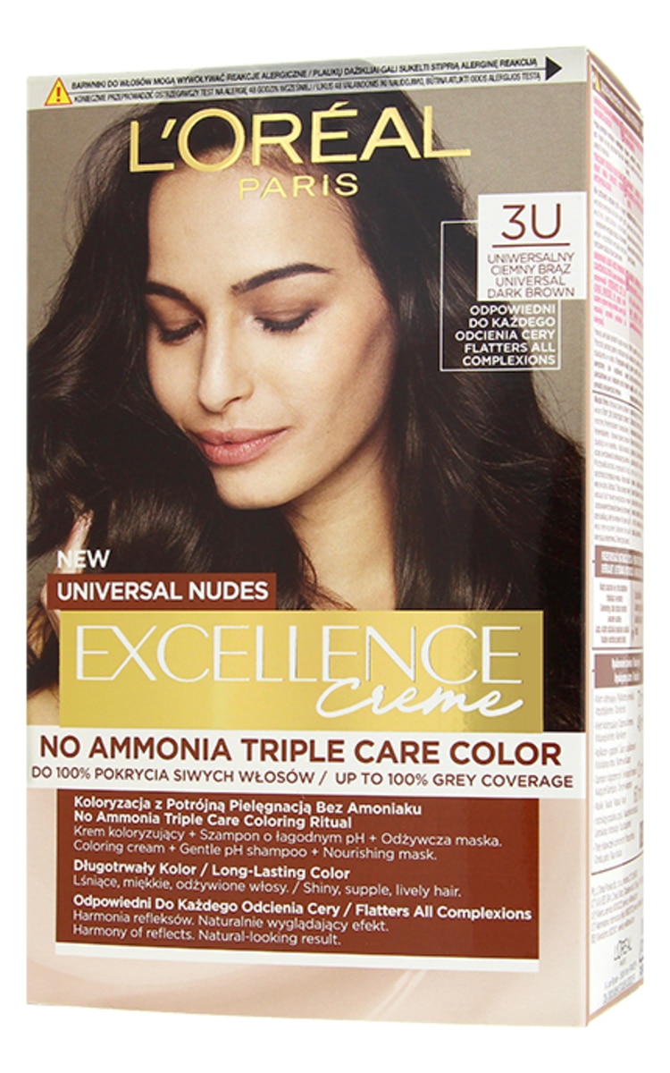 LOREAL EXCELLENCE EXCELLENCE Nudes cтойкая краска для волос 3U, Universal Dark Brown 1 шт