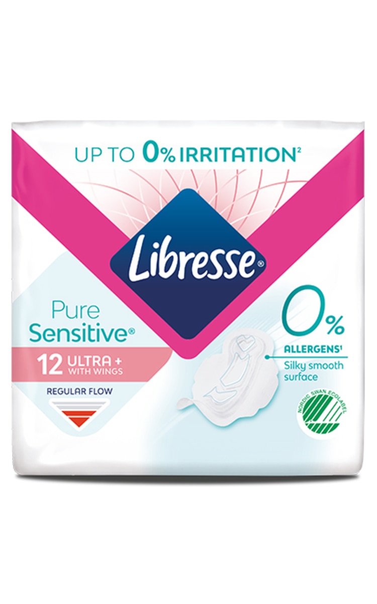 LIBRESSE LIBRESSE Pure Sensitive Ultra+ Regular Wing higiēniskās paketes, 12gab. 12 gab.