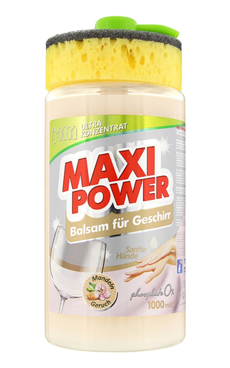 MAXI POWER Trauku mazgāšanas želeja ar dozatoru un trauku mazgāšanas sūkli, ALMOND, 1000ml