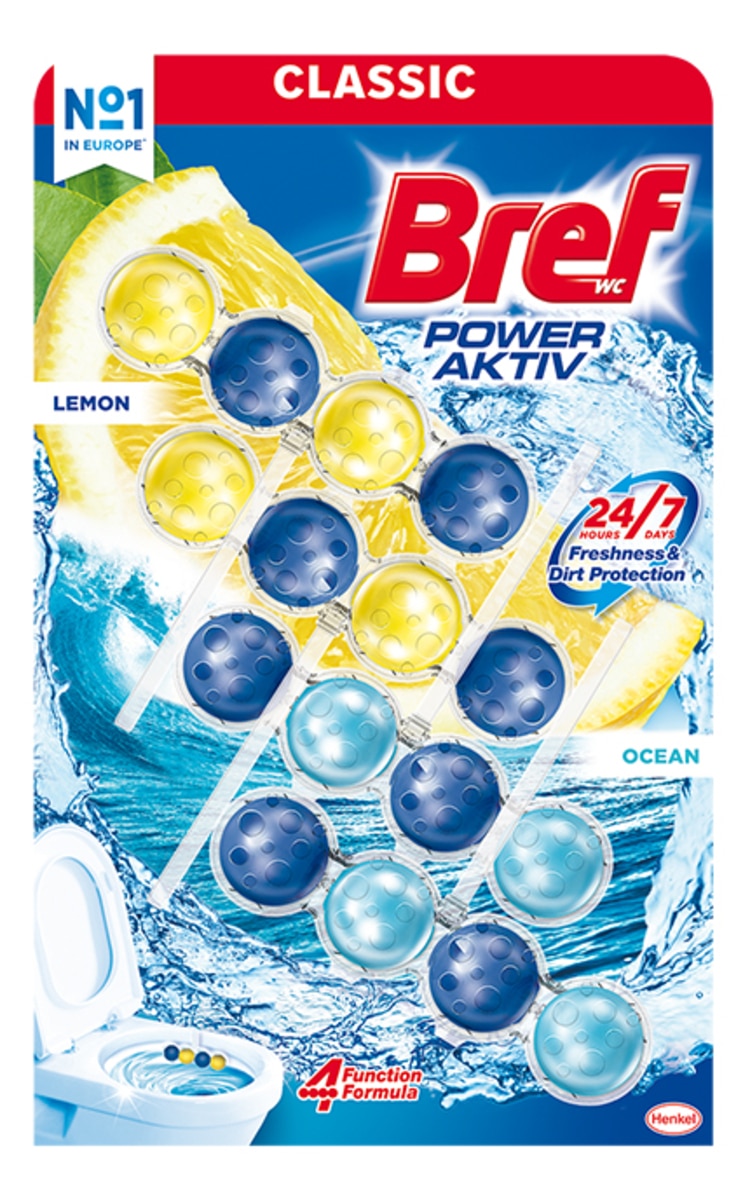 BREF BREF Power Aktiv Lemon-Ocean tualetes bloks, 4x50g 200 g