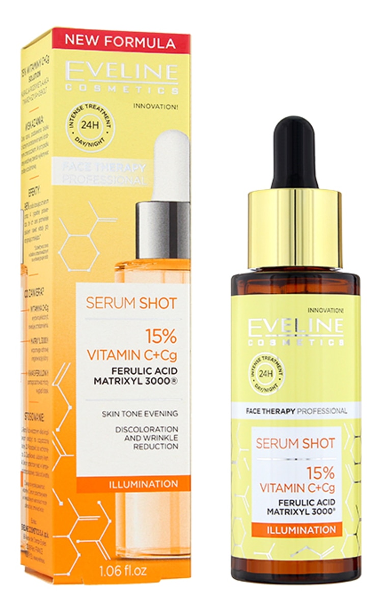 EVELINE EVELINE Serum Shot 15% Vitamin C+Cg осветляющее средство для лица, шеи и декольте, 30мл