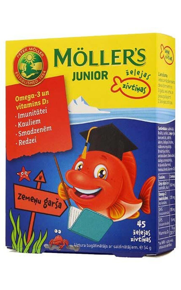 MOLLER MOLLER'S Junior рыбий жир в желе со вкусом клубники, 45шт. 45 шт