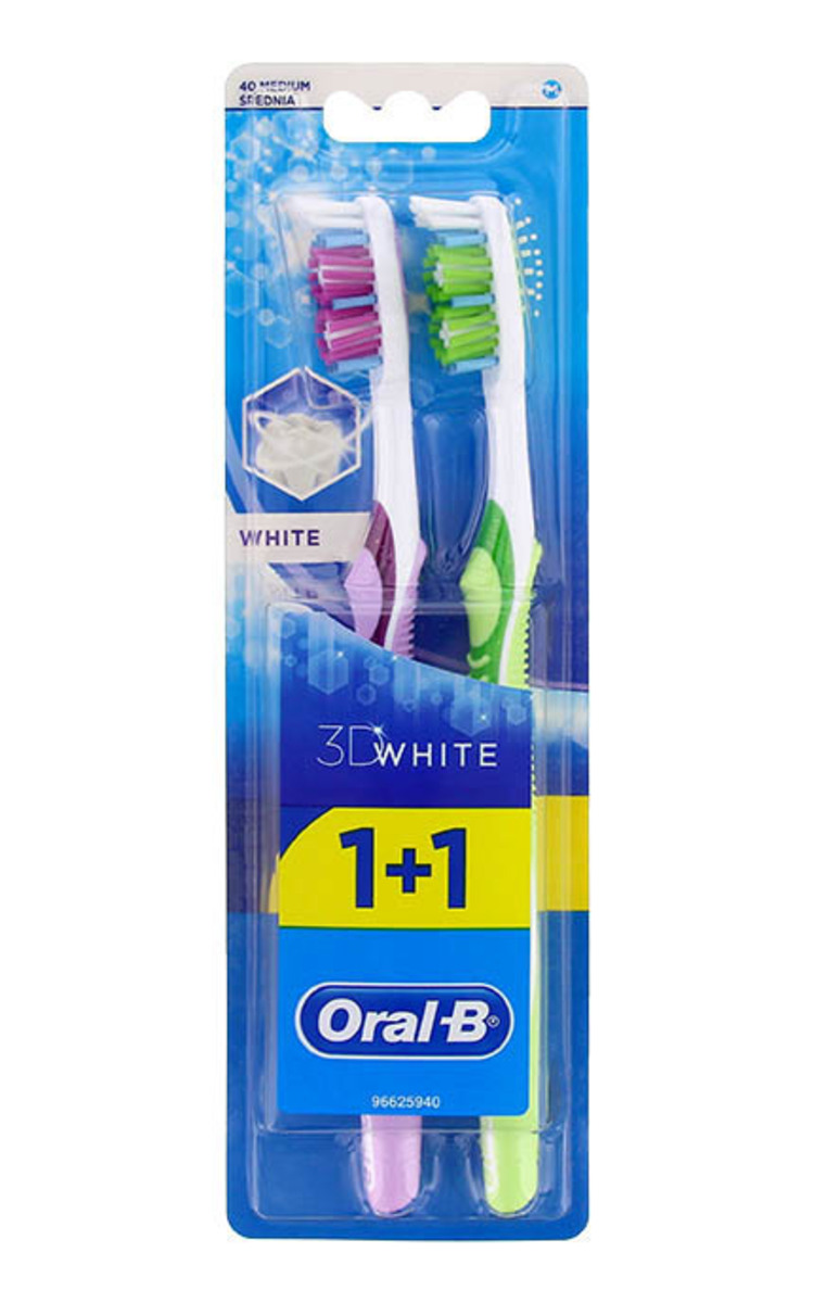 ORAL B ORAL-B 3D White 1+1 Medium zobu birstes, 2gab. (dažādas krāsas) 2 gab.